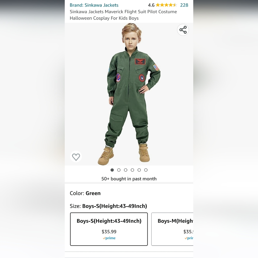 Kids Top Gun Maverick costume, size S